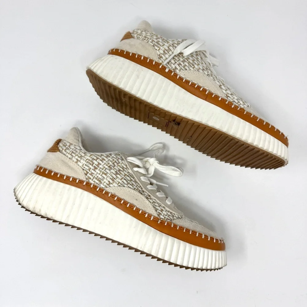 Matisse Woven Platform Sneakers – Neutral Tweed Lace-Up Shoes Size 10